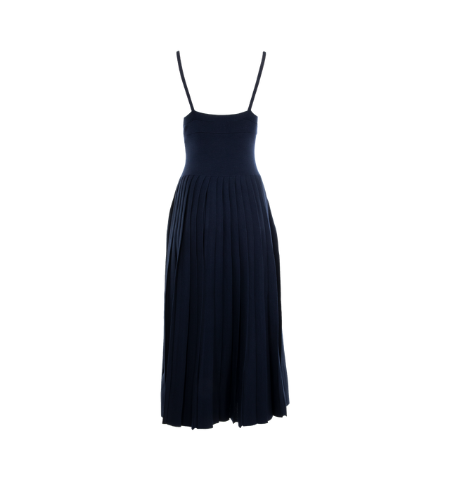 Image 2 of 3 - NAVY - KHAITE Elio Dress featuring a knit slip dress made in Italy of fine, breathable Merino wool, easy-fitting silhouette shaped by corset-inspired stitching at the waist. Slips on. 73% wool, 25% polyamide, 2% polyurethane. 