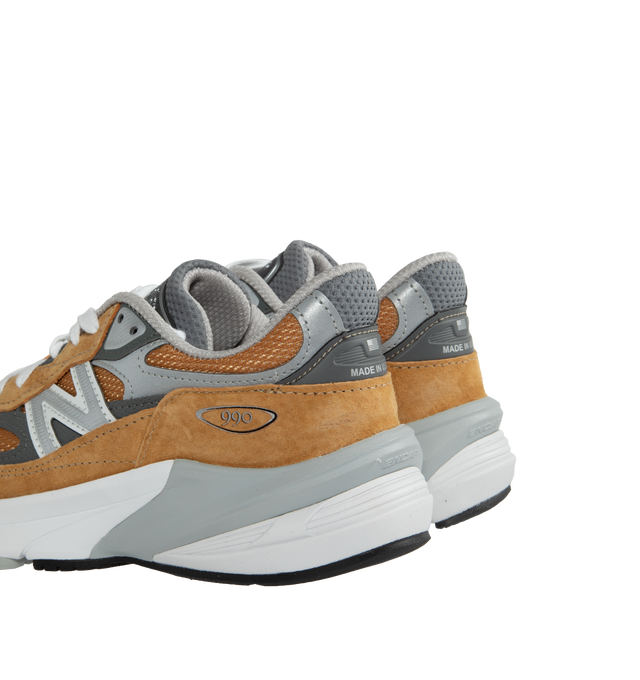 Image 3 of 5 - BROWN - NEW BALANCE Made in USA 990v6 Low-top Sneakers crafted from pigskin suede and mesh sneakers in tan and gray. Featuring reflective trim throughout, lace-up closure, rubberized logo patch at padded tongue, padded collar, logo appliqu at sides, with mesh lining, ENCAP FuelCell foam rubber midsole and treaded rubber sole.Supplier color: WorkwearUpper: pigskin, textile. Sole: rubber.Made in United States. 