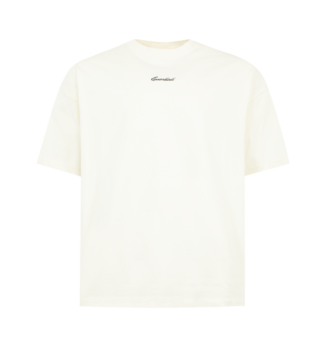 Image 1 of 2 - WHITE - FEAR OF GOD ESSENTIALS Signature 90s Tee featuring 230GSM cotton jersey, rib-knit crewneck, oversized 90s fit, embroidered Essentials signature logo on front and an Essentials signature label at the back collar. 100% cotton. 