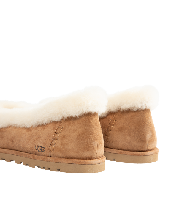 Image 3 of 4 - BROWN - UGG women's Zora ballet flat crafted with a suede upper, plush sheepskin and lamb sockliner, a lightweight sugarcane EVA outsole, UGG Logo, heat-embossed and woven label with The UGG Logo on insole. 