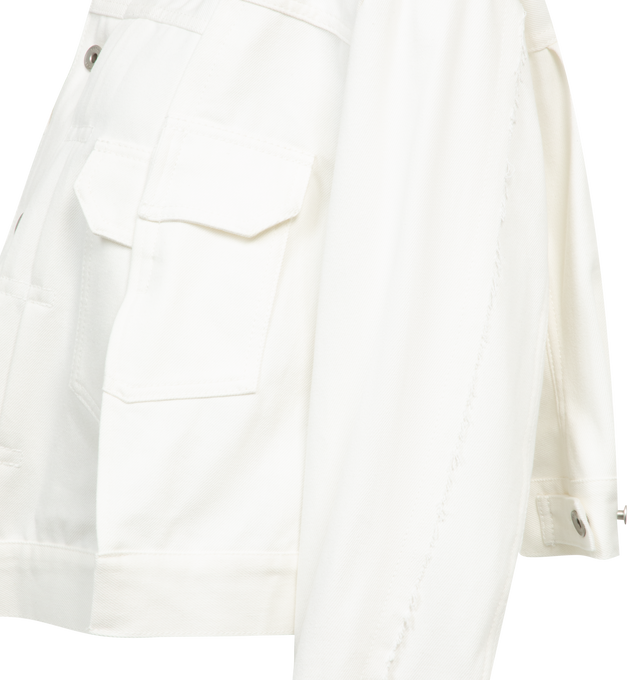 Image 3 of 3 - WHITE - SACAI Denim Jacket featuring button front closure, collar, long sleeves, trapeze fit and front flap pockets. 100% cotton.  