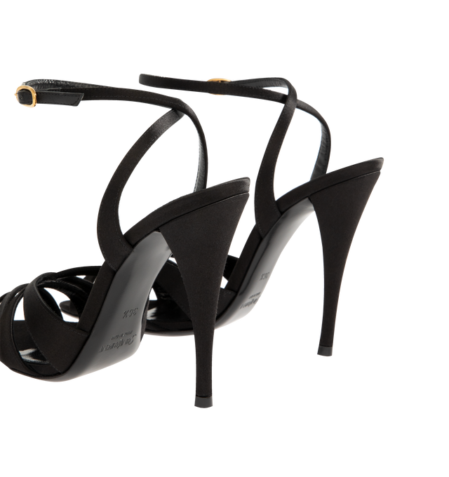 Image 6 of 7 - BLACK - SAINT LAURENT Chandelle Sandals in satin crepe featuring an almond toe, crisscrossed straps, covered heel, an adjustable ankle strap, certified viscose and silk, leather sole and round saint laurent-engraved metal plaque on the insole. 110mm. Viscose, silk. Made in Italy. 
