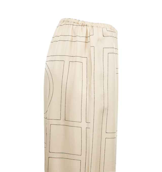 Image 3 of 3 - WHITE - TOTME Monogram Silk PJ Bottoms have an elastic waistband, all-over monogram embroidery, and side pockets. 100% silk satin.  