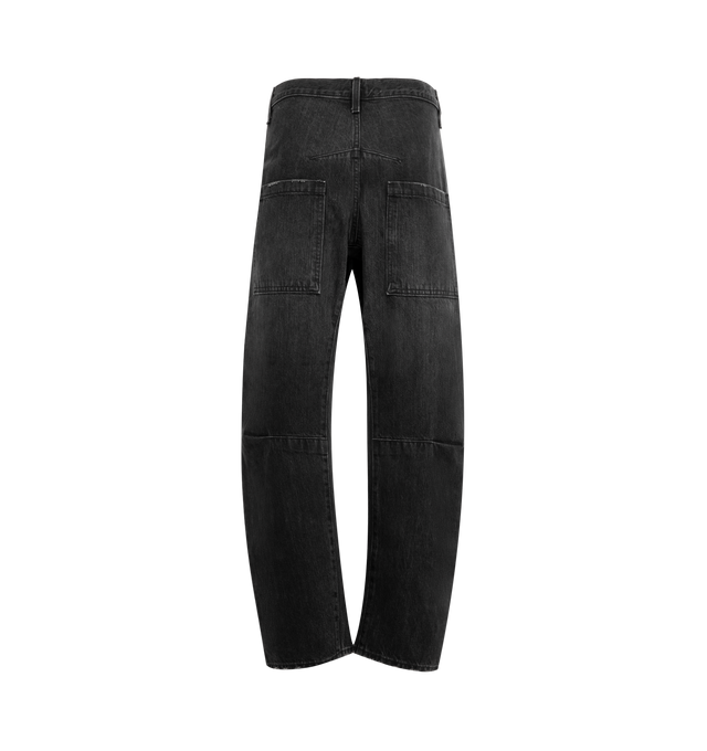 Image 2 of 3 - BLACK - NILI LOTAN Shon Jean featuring mid-rise, relaxed barrel denim, seam detail at knees, gusset at inseam, zip fly, shank closure, top-stitched front and back patch pockets and belt loops. 100% cotton. Made in USA.  