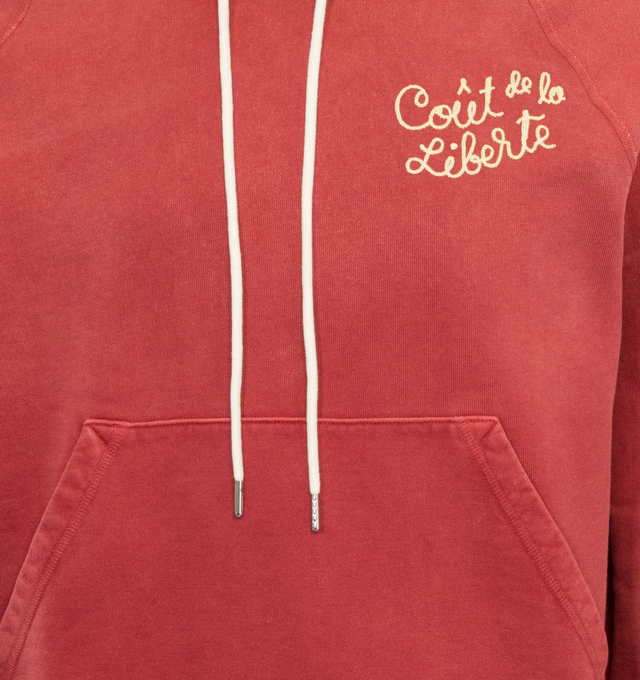 Image 3 of 4 - RED - COUT DE LA LIBERTE Diddy French Terry Hoodie featuring logo on chest and back, pouch pocket, long sleeve, banded cuffs and hem, hood and pullover style. 100% cotton. 