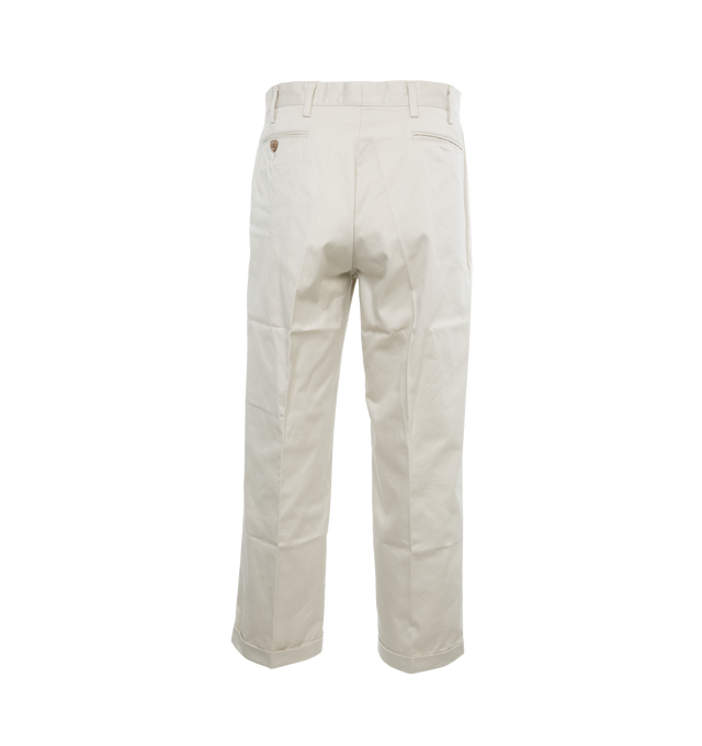 Image 2 of 4 - WHITE - HUMAN MADE Wide Cropped Pants featuring a distinctive wide silhouette, original heart gingham check pattern on the back of the inside waistband, belt loops, side pockets and back welt pockets. 100% cotton.  