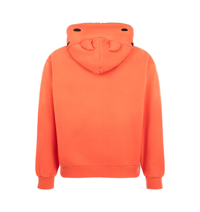 Image 2 of 2 - RED - The Men's Smiley Devil Full Zip Hoodie is crafted from 100% cotton with a washed finish. The design features a full-length YKK zip closure extending through the hood, while dimensional devil horns and Smiley detailing define the hood construction. A kangaroo pocket and ribbed trims complete the silhouette. 