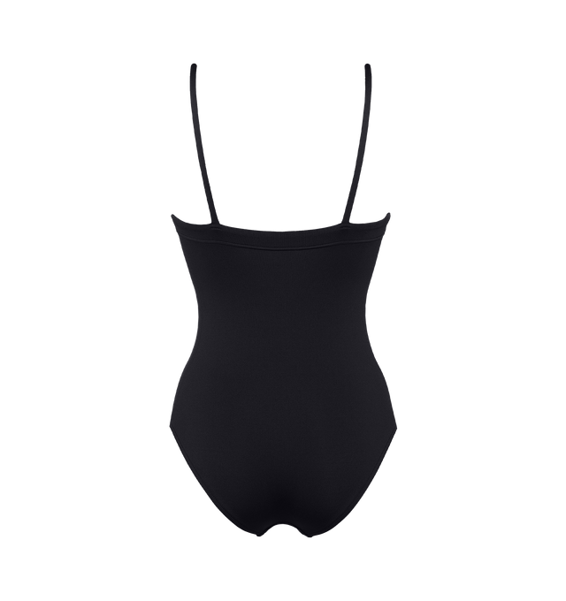 Image 2 of 6 - BLACK - ERES Aquarelle Tank One-Piece Swimsuit featuring thin straps, wraparound neckline seam and straight back straps. Main: 84% Polyamid, 16% Spandex. Second: 68% Polyamid, 32% Spandex. Made in France.  