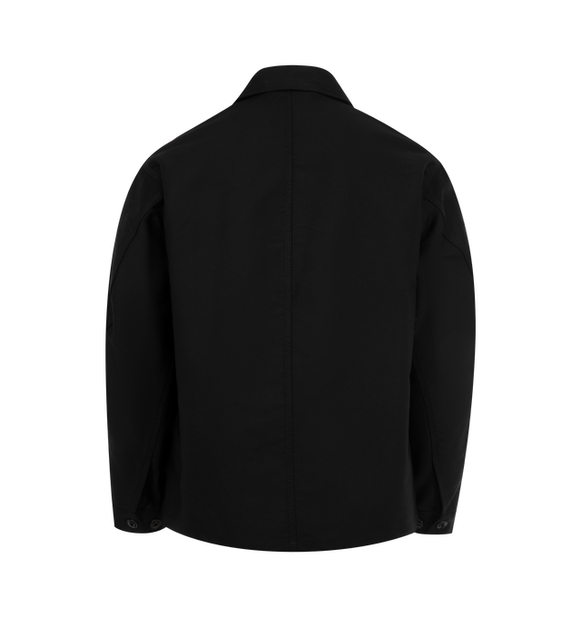 Image 2 of 3 - BLACK - Lemaire Twisted Sleeve Workwear Jacket features a point collar, a front button closure, button cuffs, chest pockets, and front welt pockets. Lined. 65% cotton, 35% polyester.  