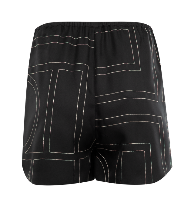 Image 2 of 4 - BLACK - TOTME Monogram Silk PJ Shorts have an elastic waist, all-over monogram print, side pockets, and curved hem. 100% silk.  