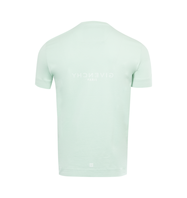 Image 2 of 2 - GREEN - GIVENCHY Reverse Slim Fit T-Shirt featuring short sleeves, crew neck, reverse-effect GIVENCHY Paris signature printed on the front and back, small 4G emblem printed on the lower back and slim fit. 100% cotton. Made in Portugal. 