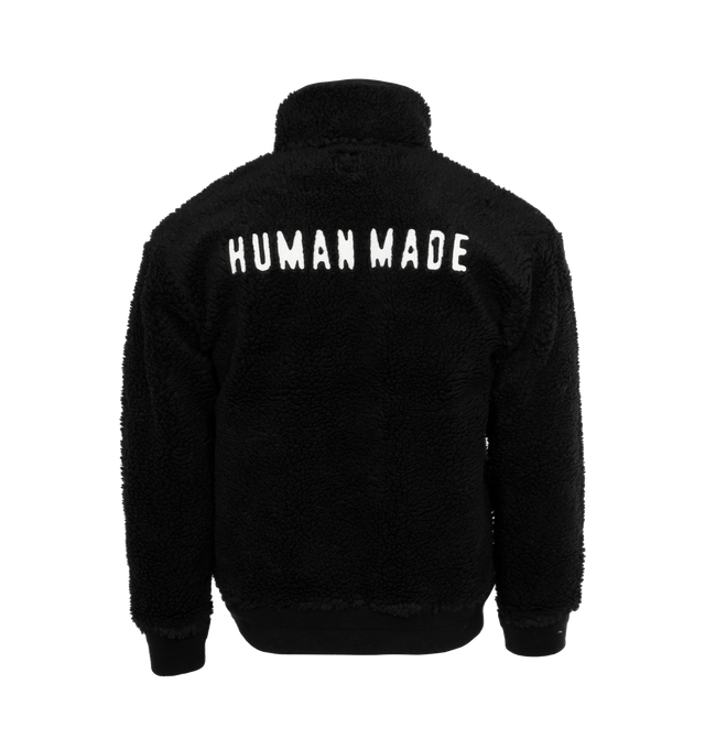 BLACK - HUMAN MADE Boa Fleece Pullover featuring stand collar, 4 button closure, ribbed cuffs and hem, patch logo on chest and logo on back. 