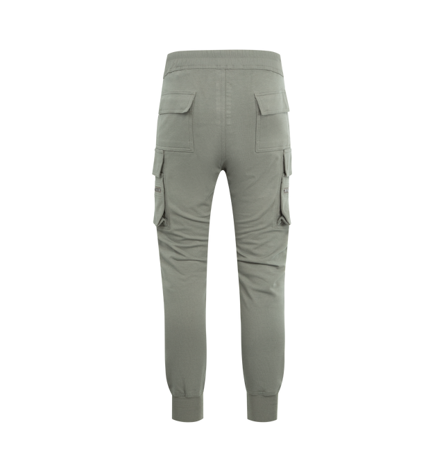 Image 2 of 3 - GREY - RICK OWENS Mastodon Cargo Pants featuring slim-fit, drawstring at elasticized waistband, four-pocket styling, button fly, rib-knit cuffs and cargo and zip pockets at outseams. 100% organic cotton. Made in Italy. 