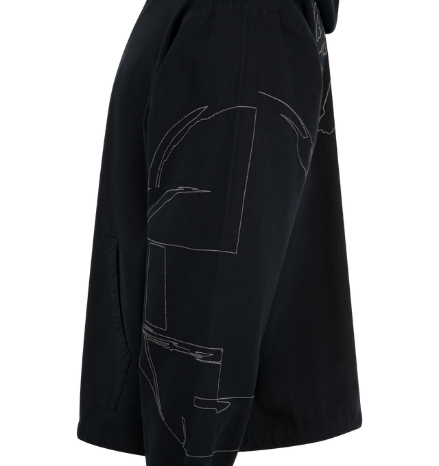Image 3 of 4 - BLACK - PLEASURES X DAFT PUNK Digital Zip Poncho Hoodie featuring full zip closure, fixed hood, embroidered graphics, kangaroo pocket, elastic cuffs and drawstring hem. 100% cotton. 