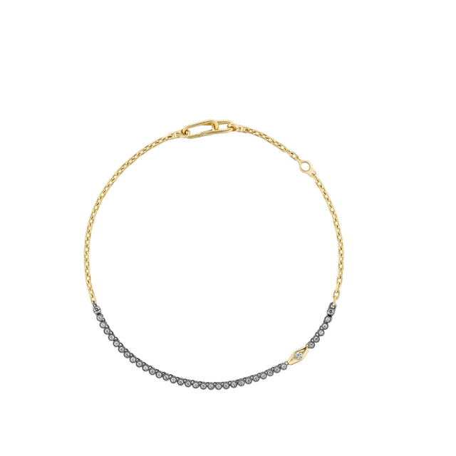 Image 1 of 2 - GOLD - Uniform Object Tennis Necklace has an asscher colored stone totaling .7 CT set in 18K yellow gold. Hirshleifers offers a range of pieces from this collection in-store. For personal consultation and detailed information about jewelry, please contact our dedicated stylist team at personalshopping@hirshleifers.com. 