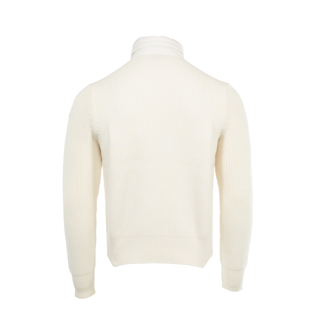 Image 2 of 2 - WHITE - MONCLER Padded Wool Zip-Up Hoodie featuring ultra-fine wool, micro nylon lining, down-filled micro nylon front, stockinette stitch, gauge 5, micro nylon pull-out hood, zipper closure and zipped pockets. 100% polyester. 100% virgin wool. Padding: 90% down, 10% feather. 