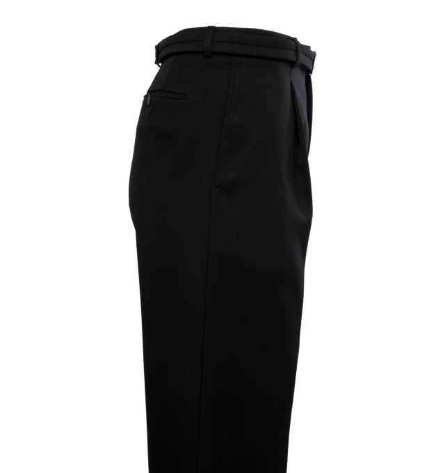 Image 3 of 4 - BLACK - LANVIN LAB X FUTURE Wide Leg Trousers featuring belt loops, removable cinch-belt at waistband, pleats at waistband, four-pocket styling, zip-fly, crease at front legs, unfinished hem, partial plain-woven lining and logo-engraved horn hardware. 100% virgin wool. Lining: 100% viscose. Made in Italy. 