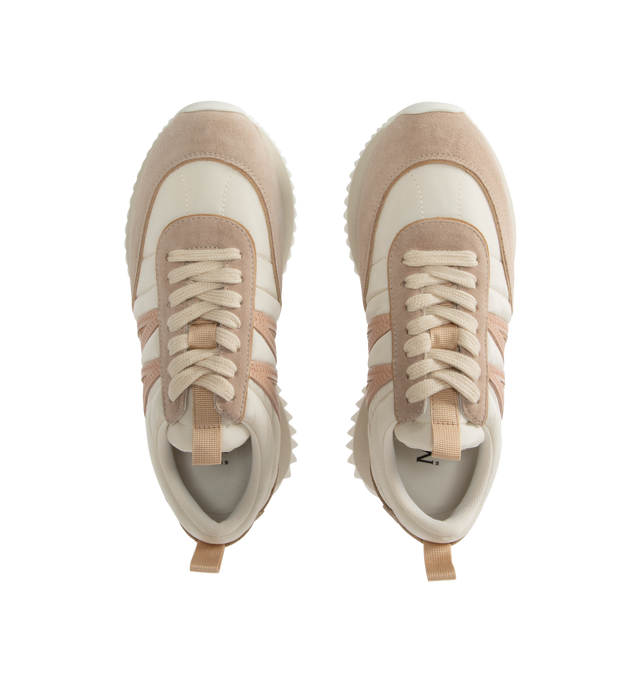 Image 5 of 5 - NEUTRAL - Moncler Pacey Low Top Sneakers are a lace-up style with round toes, flat heels, debossed tongue logos, and rubber outsoles. Made in Italy.  