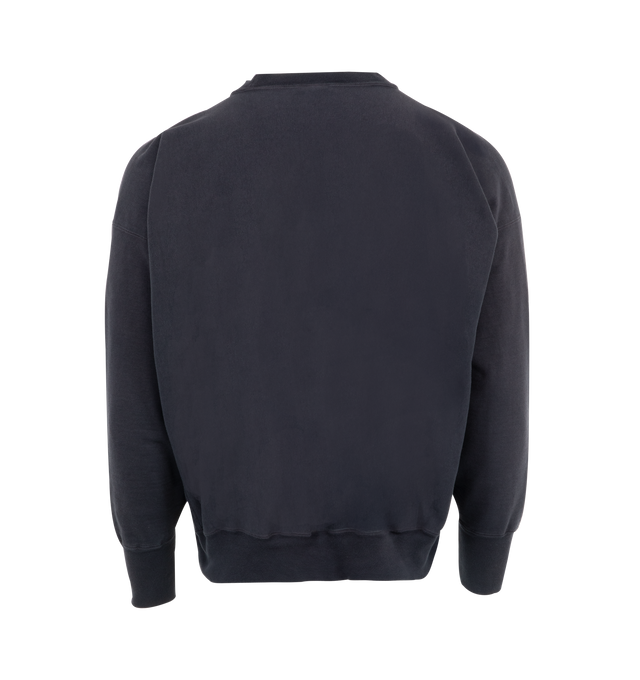 Image 2 of 2 - NAVY - Saint Michel Mxxxxxx MX Sweatshirt has a crew neck, overall distressing, a graphic brand logo print at the front, and ribbed trims.  