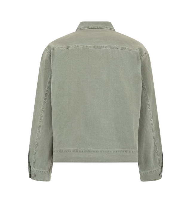 Image 2 of 2 - GREEN - A.Presse Men's Vintage US Army M-42 Field Jacket features a durable cotton construction with a spread collar, button front closure, adjustable waist tabs, and button cuffs. Inspired by the iconic military field jacket, this designer jacket combines timeless utility styling with premium Japanese craftsmanship. Additional details include patch chest pockets and a relaxed silhouette for versatile everyday wear. Main Material: 100% Cotton. Made in Japan. 