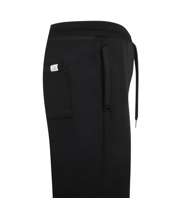 Image 3 of 3 - BLACK - Merz b. Schwanen Men's Authentic Fleece Straight Leg Sweatpants are crafted from 100% organic cotton and feature the brands heavyweight Authentic Fleece, a durable loopback fabric with a garment-dyed finish that creates a distinctive vintage-inspired look and feel. Details include side pockets, a single back pocket, an elastic waistband, and a cotton drawstring with metal aglets, finished with the signature swan loop label on the back pocket. Main Material: 100% Organic Cotton.  