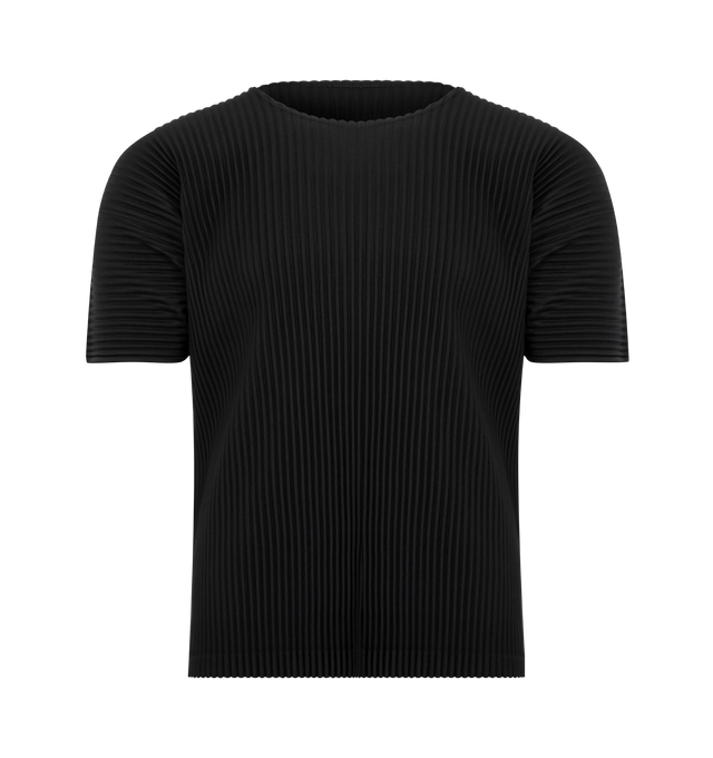 Image 1 of 2 - BLACK - ISSEY MIYAKE Basic Tee featuring round-neck, short-sleeves, lightweight and pleats throughout. 100% polyester. 