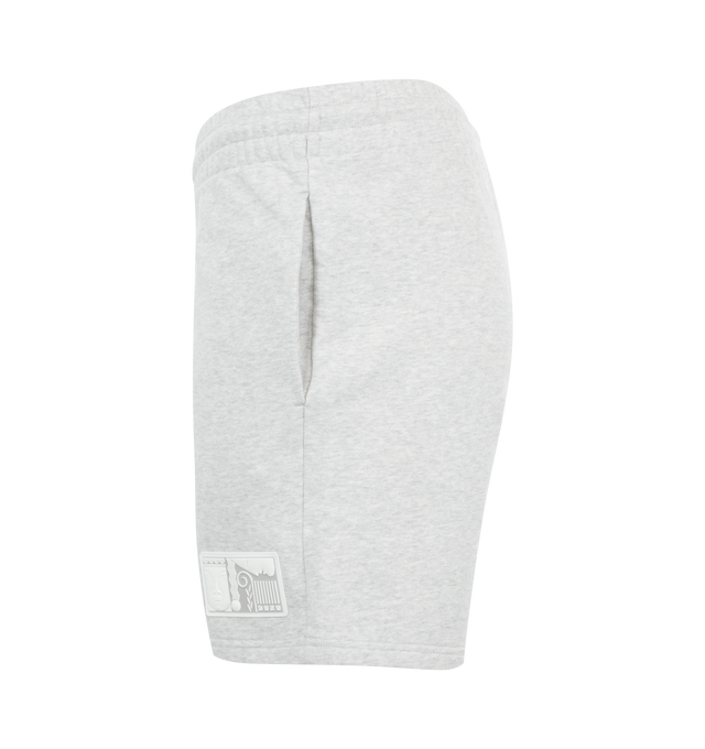 Image 3 of 3 - GREY - CASABLANCA Tennis Statues Embroidered Sweat Shorts featuring tennis statues patch, elasticated waistband, gold-tipped drawstring fastening, and side and back pockets. 100% organic cotton. 