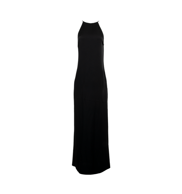 Image 1 of 3 - BLACK - SAINT LAURENT  Long dress made of crepe viscose featuring crewneck, plunging armsyces, button at the back neck and semi-open back with long cape detail. 59% ACETATE, 41% VISCOSE. Made in France. 