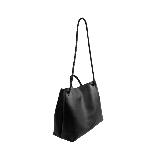 Image 2 of 4 - BLACK - BOTTEGA VENETA Large Andiamo Bag featuring top handle bag in silky calf leather with signature knot detail and sliding cross-body strap, intrecciato leather internal pocket and magnetic closure. Calfskin. Lining: suede. 13.8 x 16.5 x 7.1. Handle drop: 3.5. Strap drop: 17.7. Made in Italy. 