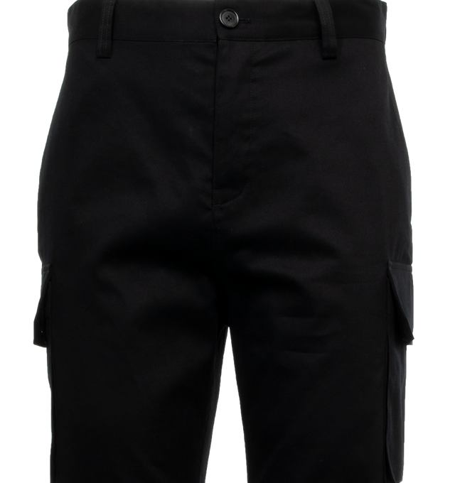 Image 4 of 4 - BLACK - LOEWE Cargo Trousers featuring regular fit, regular length, mid waist, straight leg, belt loops, concealed button fly, slash pockets, cargo pockets, rear welt pocket and LOEWE embossed leather patch placed at the back. 100% cotton. Made in Italy. 