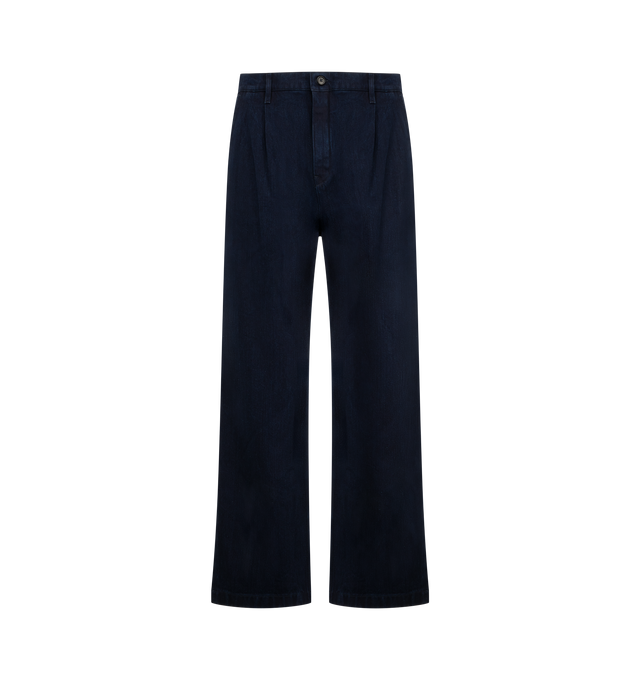 Image 1 of 3 - BLUE - Jil Sander Mens Jeans are crafted from indigo washed denim. Feature a relaxed fit, button and zip closure, American front pockets, back patch pockets, and a leather belt loop with embossed Jil Sander logo. Main Material: 100% Cotton. Made in Italy. 