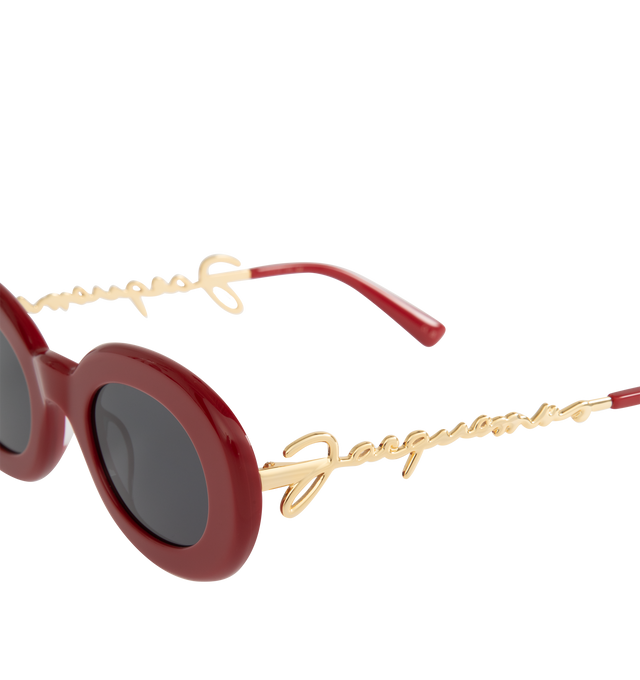 Image 3 of 3 - RED - Jacquemus wire-arm round sunglasses in acetate featuring opaque frame, tinted lenses, metal wire temples with logo. Made in China. 