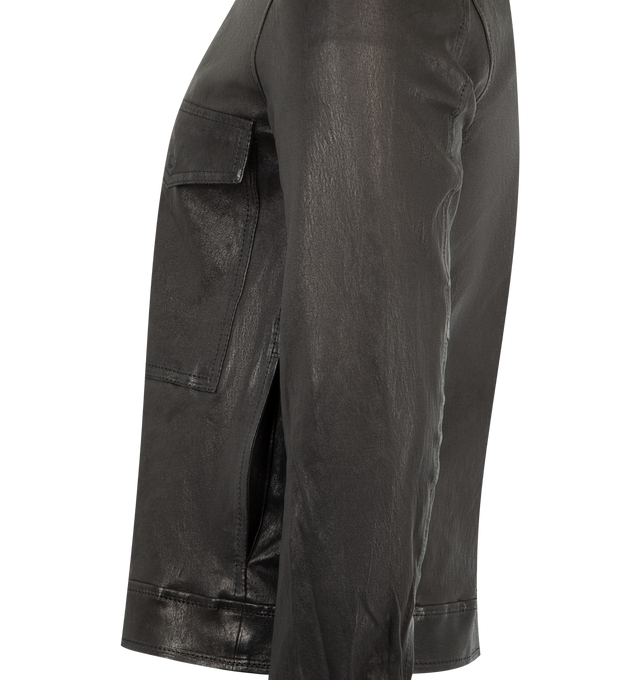 Image 3 of 3 - BLACK - GIORGIO BRATO Zip-Up Leather Jacket featuring two-way zip closure, two chest flap pockets, two side slit pockets, buttoned cuffs and classic collar. 100% calf leather. Made in Italy. 