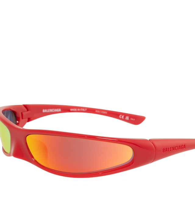 Image 3 of 3 - RED - BALENCIAGA Blade Rectangle Sunglasses featuring Bio-based injected nylon frame and temples (65% bio-based), rectangle shape, smart fit and Balenciaga logo engraved on both temples. Lens material: Bio-Nylon. Lens category: 3. 100% UVA/UVB protection. Made in Italy. 