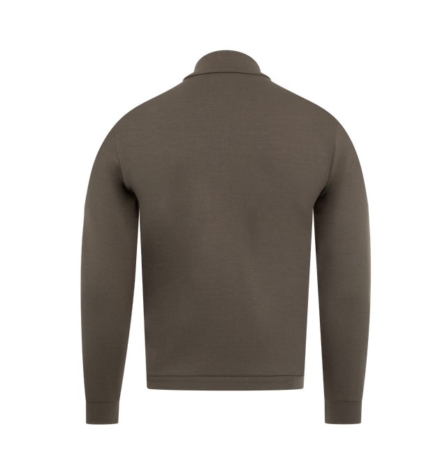 Image 2 of 3 - BROWN - MONCLER Logo Cotton Zip-Up Sweatshirt featuring cotton interlock, collar, zipper closure, side pockets, zipped chest pocket in mesh and nylon and logo details. 71% cotton, 29% polyester. 