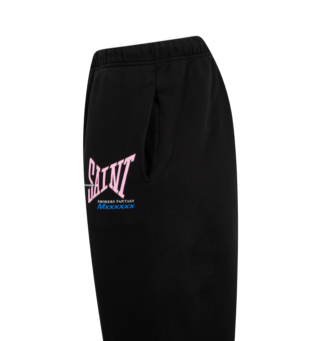 Image 3 of 3 - BLACK - SAINT MICHAEL Logo Sweatpant featuring ankle cuffs, rear pocket, side pockets, drawstring waistband and screen-printed logo branding. 100% cotton. 