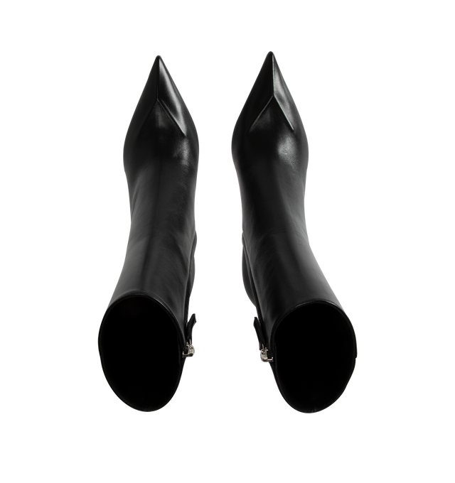 Image 4 of 4 - BLACK - Amina Muaddi Christine Triangle Heel Booties have pointed toes, side zippers, and leather outsoles.100% leather. Made in Italy.  