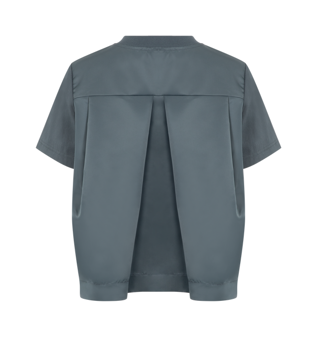 Image 2 of 2 - BLUE - Sacai Mix cotton jersey and polyester satin T-shirt featuring paneled construction, rib-knit crewneck, patch pocket at chest and pleats at back yoke. Body 1: 100% cotton. Body 2: 100% polyester. Made in Japan. 