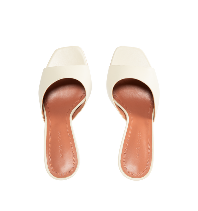 Image 4 of 4 - WHITE - AMINA MUADDI Lupita Leather Pedestal Mule Sandals featuring buttery-soft nappa leather, 70 mm exaggerated pedestal stiletto heel, squared open toe, slide style and leather lining and outsole. Made in Italy. 