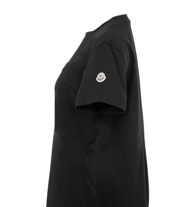 Image 3 of 3 - BLACK - Moncler Logo Debossed T-Shirt has a crew neck, a debossed brand logo at the front, and short sleeves.  