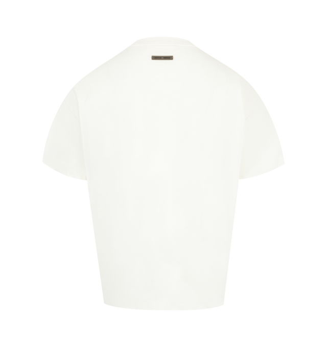 Image 2 of 2 - WHITE - FEAR OF GOD ESSENTIALS Essential Tee featuring rib-knit crewneck, vintage fit to shape more closely to the body with shorter sleeves, embroidered Essentials script logo on front and the Fear of God Essentials label at the back collar. 60% cotton, 40% polyester jersey. 
