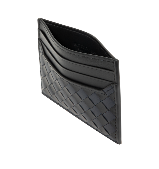 Image 3 of 3 - BLACK - BOTTEGA VENETA Intrecciato Credit Card Case featuring color block intrecciato leather card case, six card slots and one central pocket. Calfskin. 3.1" x 4.1" x 0.2". Made in Italy. 