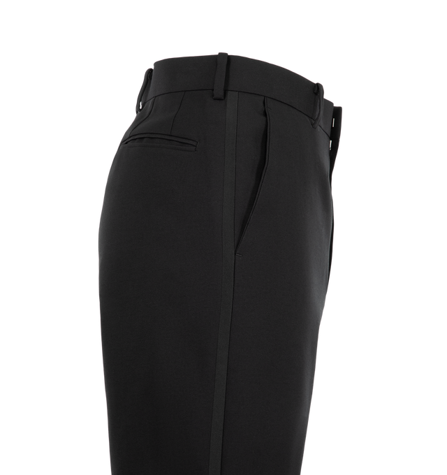 Image 3 of 3 - BLACK - Auralee Men's High-Density Wool Worsted Slacks are crafted from Super 130's wool woven at an exceptionally high density in a cashdos construction, with silk partially incorporated for subtle tonal contrast. A specialized finishing process enhances the fabric's firmness and structure. Cut in a regular fit with a straight leg and half lining. 100% Wool. 