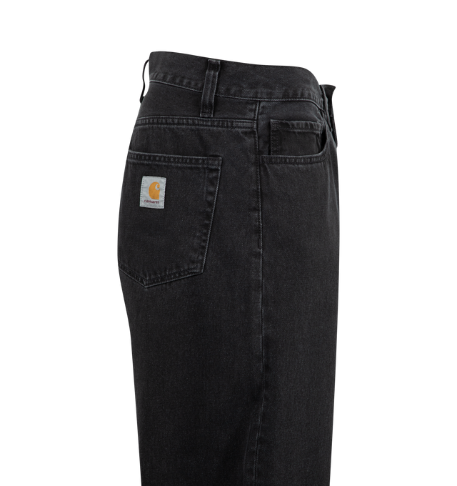 Image 3 of 3 - BLACK - Carhartt WIP Landon Pant made of Robertson denim, which is a heavyweight fabric that has been stone-washed for a softer feel. It is cut in a loose tapered fit with a regular waist, and a roomy upper leg which tapers below the knee. The five-pocket style is detailed with a Square Label on the rear. 100% Cotton 'Robertson' Denim, 12 oz.  