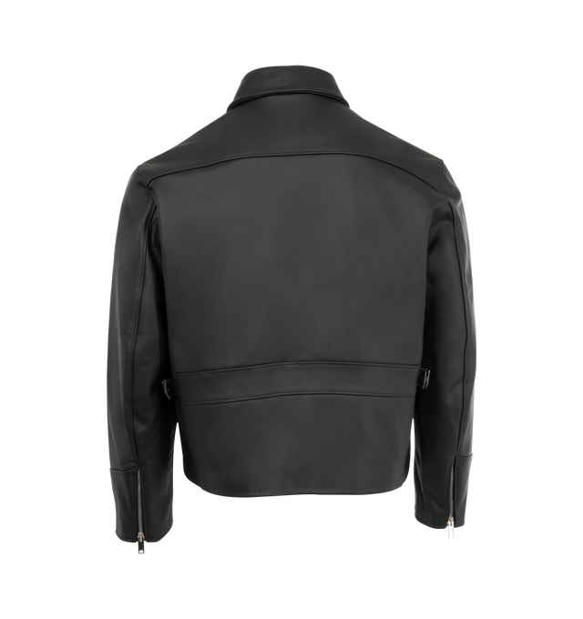 Image 2 of 3 - BLACK - Second Layer Rider Jacket in a relaxed, slouchy fit crafted from leather.  Featuring zip center front closure, zips at sleeve hem, cinches at each side, slash welted front pockets, welted phone pocket, Inside chest pocket, dropped shoulders. and cupro lining. Made in Italy. 