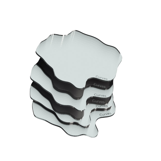 Image 2 of 3 - WHITE - Curves at Home Mirror Spill Coasters is a set of 4 sculptural mirrored vinyl coasteers. 5.5 X 5.75 inches.  