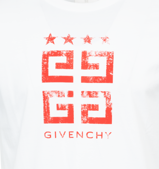 Image 3 of 3 - WHITE - GIVENCHY 4G STARS SLIM FIT T-SHIRT features crew neck, 4G Stars printed on the front with used effect and small 4G emblem printed on the lower back. 100% cotton. 