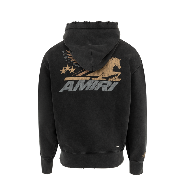 Image 2 of 2 - BLACK - Amiri Vintage Pegasus Hoodie has an attached hood, brand graphics, a kangaroo pocket, and ribbed trims. 100% cotton. Made in Italy.  