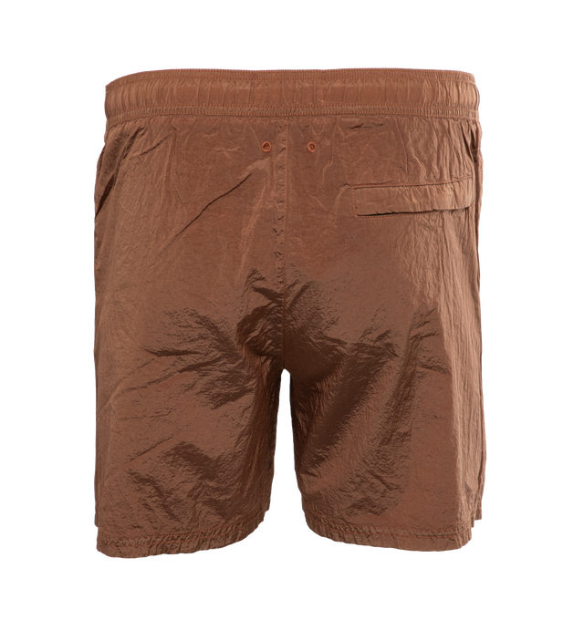 Image 2 of 4 - BROWN - STONE ISLAND Swimming Trunks featuring regular fit, slanting hand pockets, one back pocket with hidden zipper closure, Stone Island Compass patch logo on the left leg, inner mesh and elasticized waistband with inner drawstring. 100% polyamide/nylon. 