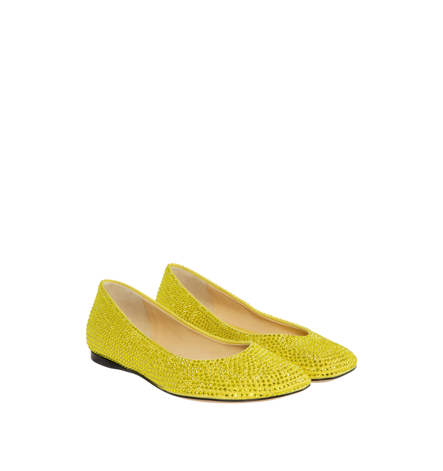Image 2 of 4 - YELLOW - LOEWE Toy Strass Ballerina Flats featuring suede kidskin and all over rhinestones featuring the LOEWE petal signature toe shape and leather sole. 